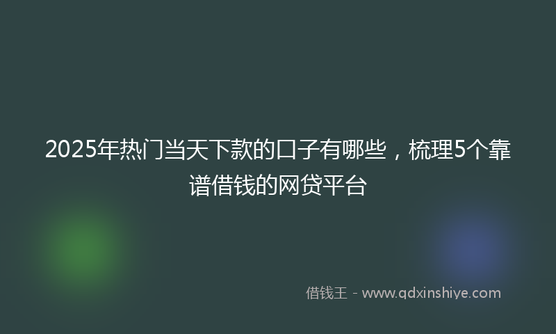 2025年热门当天下款的口子有哪些，梳理5个靠谱借钱的网贷平台