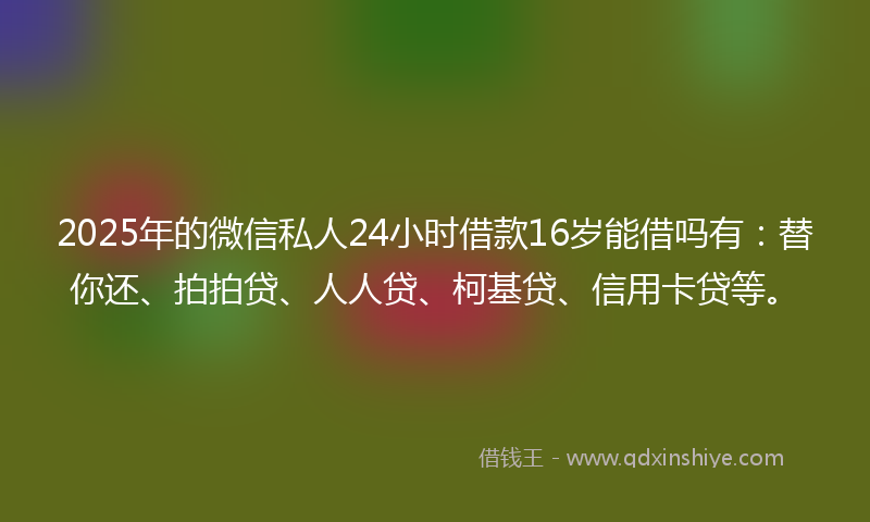 2025年的微信私人24小时借款16岁能借吗有：替你还、拍拍贷、人人贷、柯基贷、信用卡贷等。