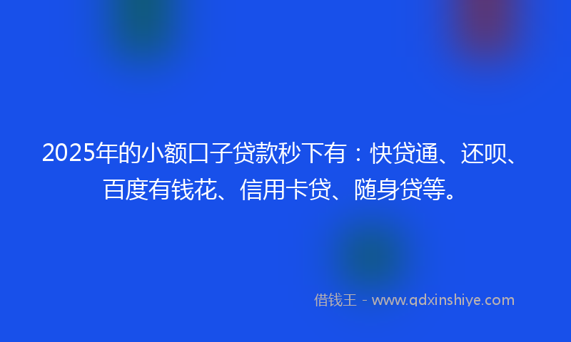 2025年的小额口子贷款秒下有：快贷通、还呗、百度有钱花、信用卡贷、随身贷等。
