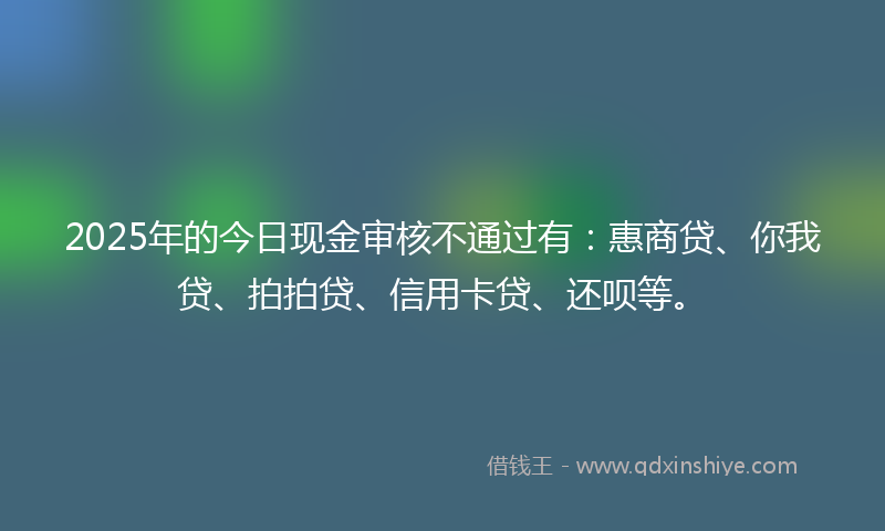 2025年的今日现金审核不通过有：惠商贷、你我贷、拍拍贷、信用卡贷、还呗等。