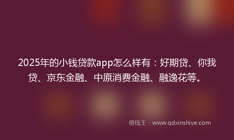 2025年的小钱贷款app怎么样有：好期贷、你我贷、京东金融、中原消费金融、融逸花等。