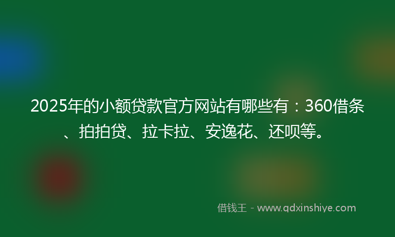 2025年的小额贷款官方网站有哪些有：360借条、拍拍贷、拉卡拉、安逸花、还呗等。