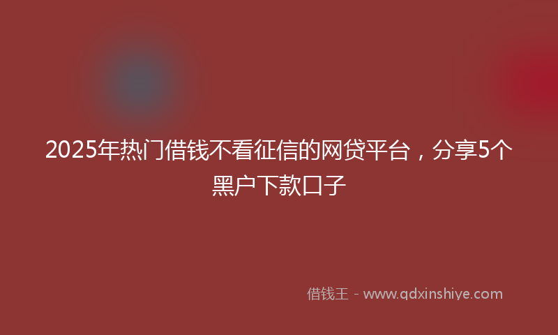 2025年热门借钱不看征信的网贷平台，分享5个黑户下款口子