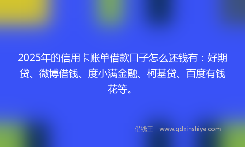 2025年的信用卡账单借款口子怎么还钱有：好期贷、微博借钱、度小满金融、柯基贷、百度有钱花等。