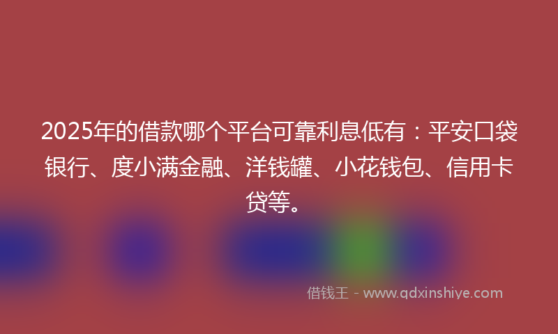 2025年的借款哪个平台可靠利息低有：平安口袋银行、度小满金融、洋钱罐、小花钱包、信用卡贷等。