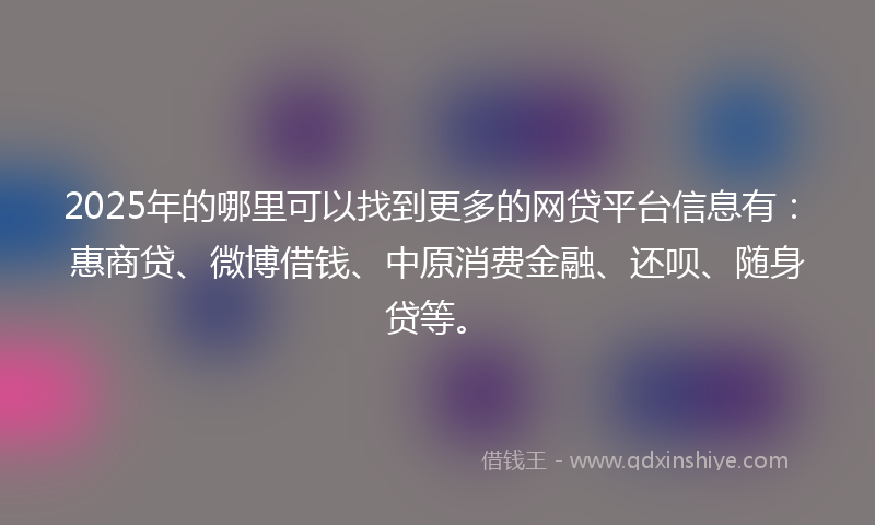 2025年的哪里可以找到更多的网贷平台信息有：惠商贷、微博借钱、中原消费金融、还呗、随身贷等。