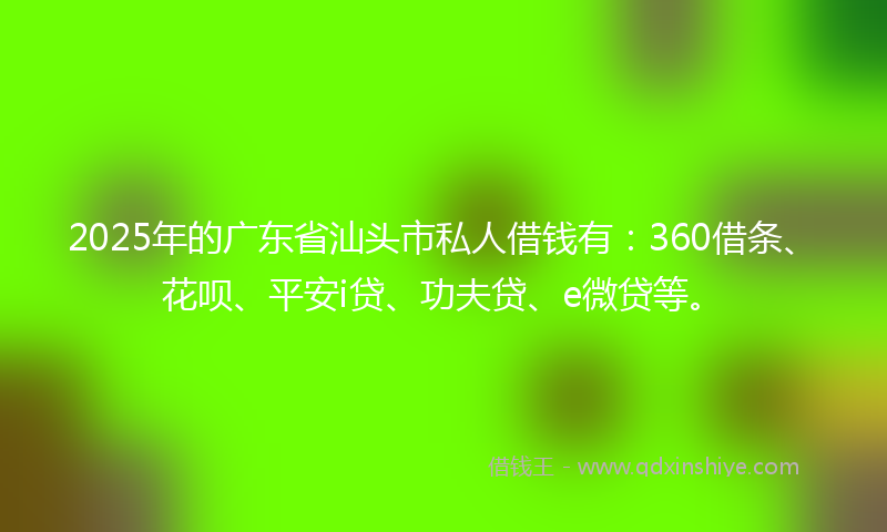 2025年的广东省汕头市私人借钱有：360借条、花呗、平安i贷、功夫贷、e微贷等。