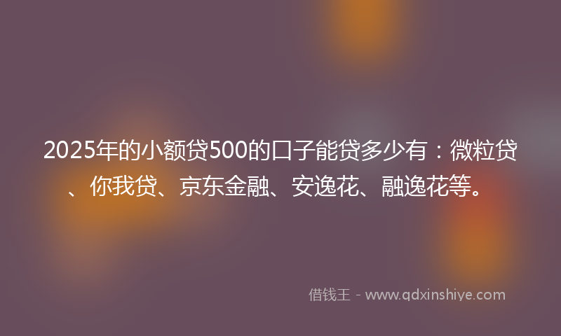 2025年的小额贷500的口子能贷多少有：微粒贷、你我贷、京东金融、安逸花、融逸花等。