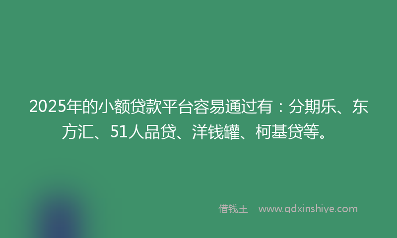 2025年的小额贷款平台容易通过有：分期乐、东方汇、51人品贷、洋钱罐、柯基贷等。
