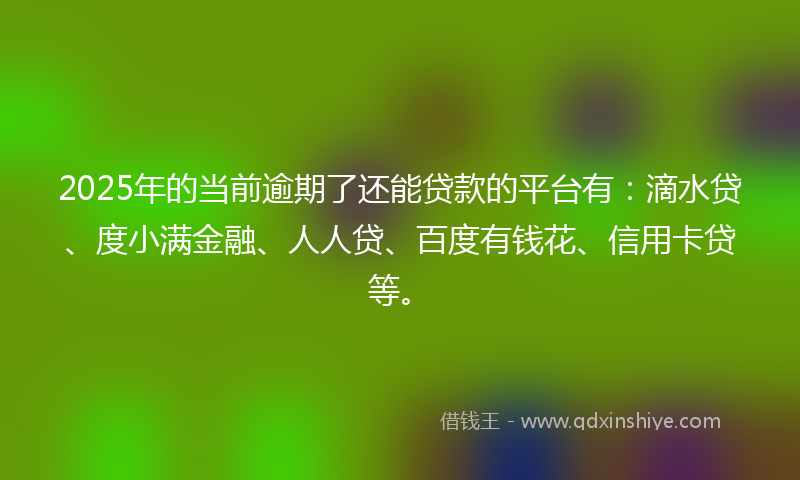 2025年的当前逾期了还能贷款的平台有：滴水贷、度小满金融、人人贷、百度有钱花、信用卡贷等。