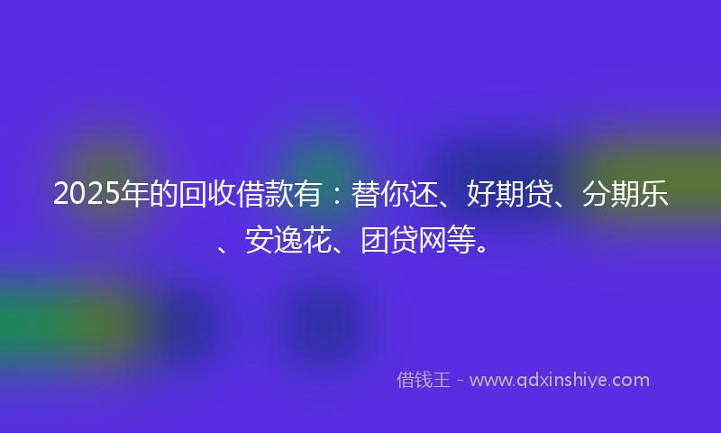 2025年的回收借款有：替你还、好期贷、分期乐、安逸花、团贷网等。