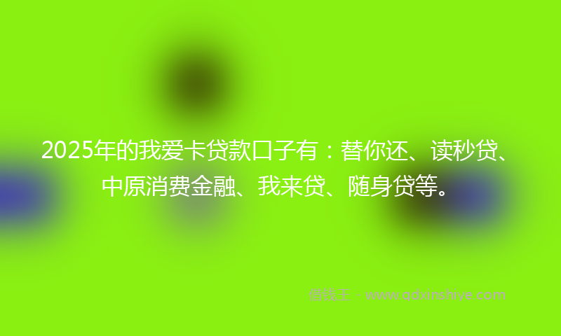 2025年的我爱卡贷款口子有：替你还、读秒贷、中原消费金融、我来贷、随身贷等。