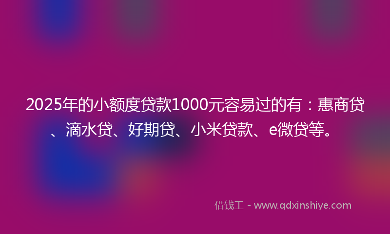 2025年的小额度贷款1000元容易过的有：惠商贷、滴水贷、好期贷、小米贷款、e微贷等。