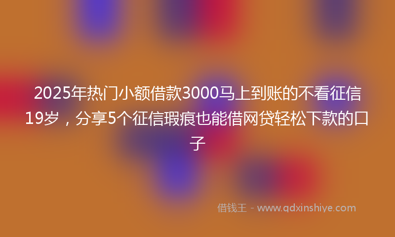 2025年热门小额借款3000马上到账的不看征信19岁，分享5个征信瑕疵也能借网贷轻松下款的口子