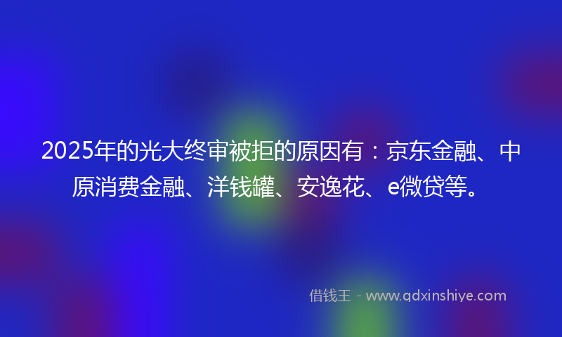 2025年的光大终审被拒的原因有：京东金融、中原消费金融、洋钱罐、安逸花、e微贷等。