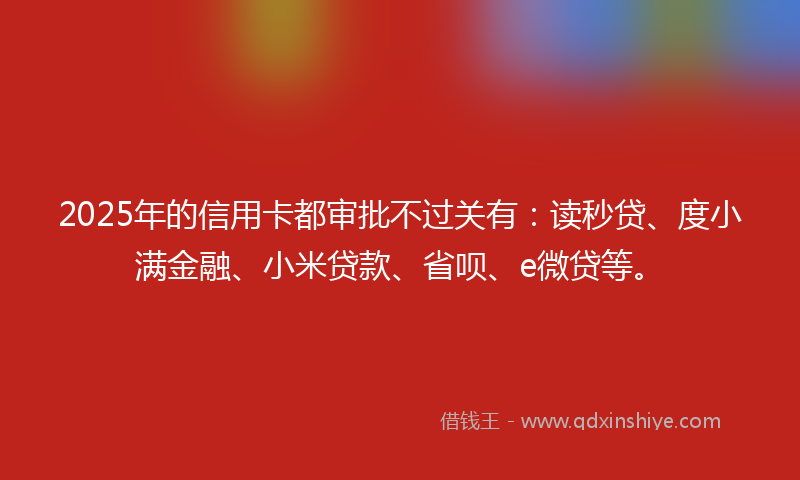 2025年的信用卡都审批不过关有：读秒贷、度小满金融、小米贷款、省呗、e微贷等。