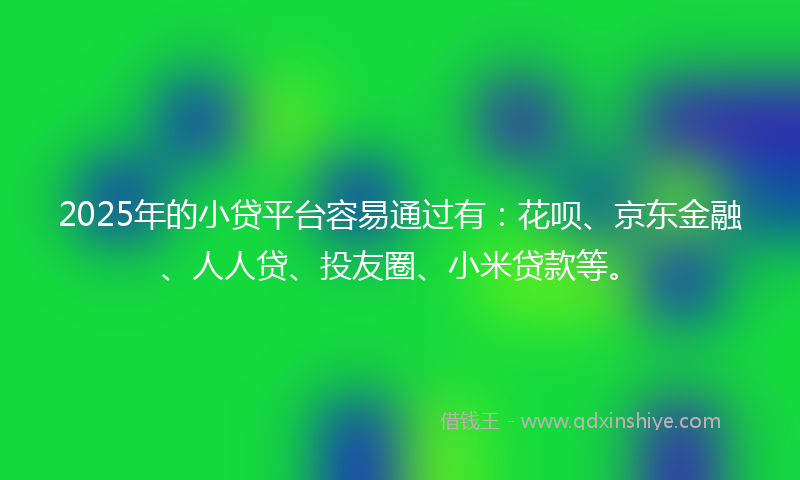2025年的小贷平台容易通过有：花呗、京东金融、人人贷、投友圈、小米贷款等。