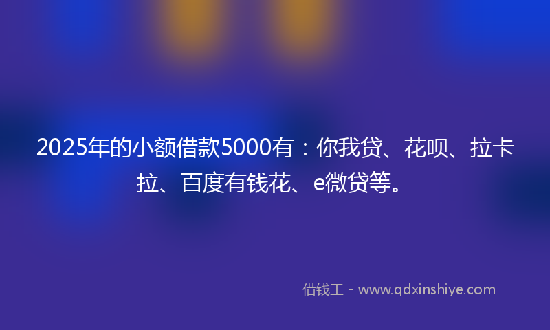 2025年的小额借款5000有：你我贷、花呗、拉卡拉、百度有钱花、e微贷等。