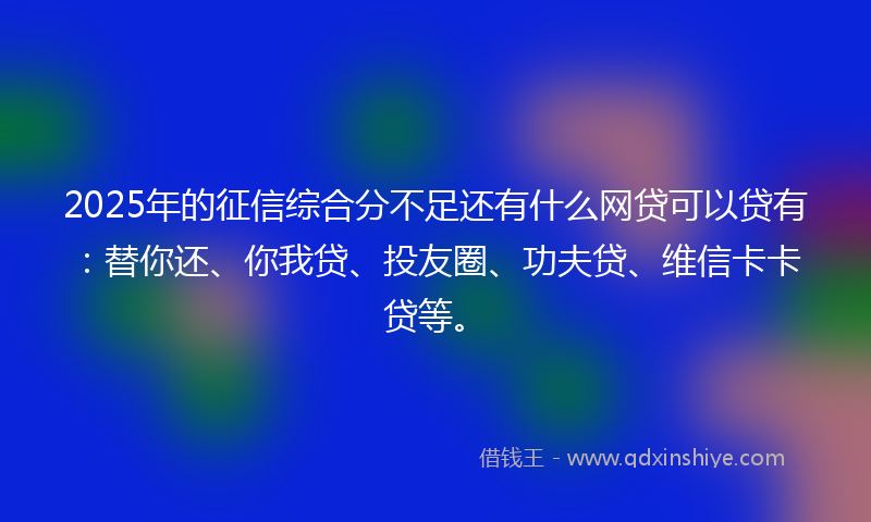2025年的征信综合分不足还有什么网贷可以贷有：替你还、你我贷、投友圈、功夫贷、维信卡卡贷等。