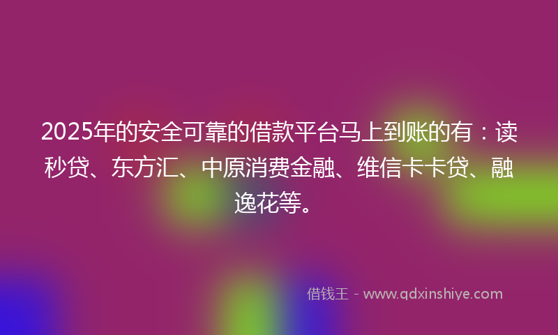 2025年的安全可靠的借款平台马上到账的有：读秒贷、东方汇、中原消费金融、维信卡卡贷、融逸花等。