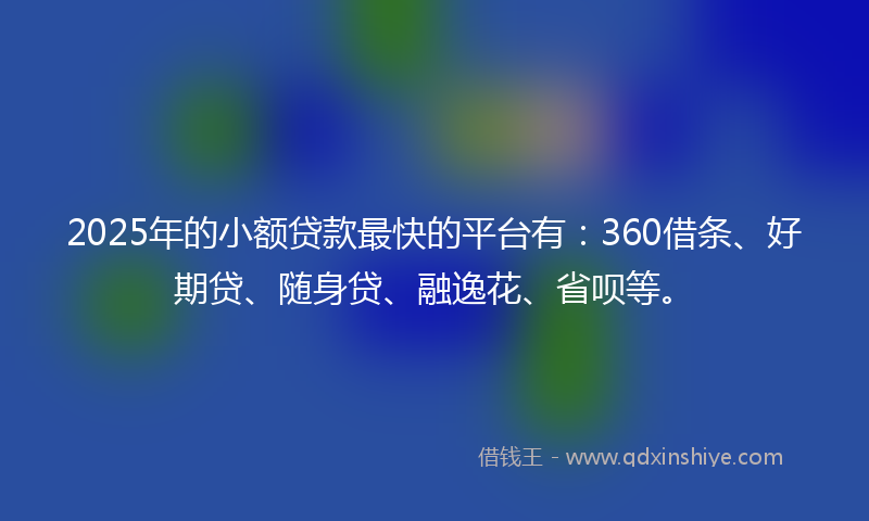2025年的小额贷款最快的平台有：360借条、好期贷、随身贷、融逸花、省呗等。