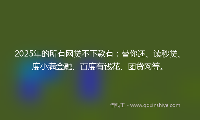 2025年的所有网贷不下款有：替你还、读秒贷、度小满金融、百度有钱花、团贷网等。