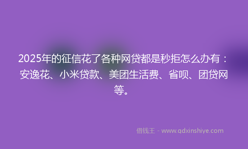 2025年的征信花了各种网贷都是秒拒怎么办有：安逸花、小米贷款、美团生活费、省呗、团贷网等。