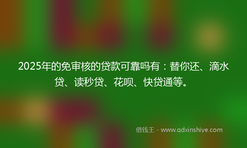 2025年的免审核的贷款可靠吗有：替你还、滴水贷、读秒贷、花呗、快贷通等。