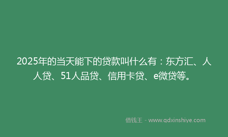 2025年的当天能下的贷款叫什么有：东方汇、人人贷、51人品贷、信用卡贷、e微贷等。