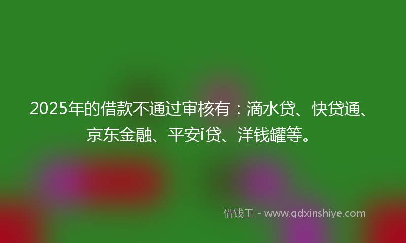 2025年的借款不通过审核有：滴水贷、快贷通、京东金融、平安i贷、洋钱罐等。