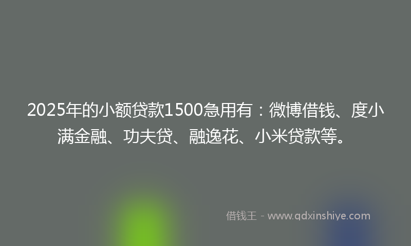 2025年的小额贷款1500急用有：微博借钱、度小满金融、功夫贷、融逸花、小米贷款等。