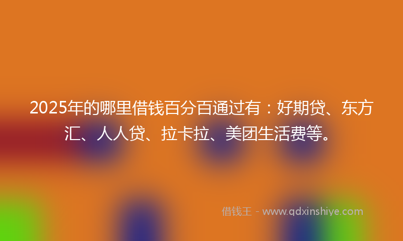 2025年的哪里借钱百分百通过有：好期贷、东方汇、人人贷、拉卡拉、美团生活费等。