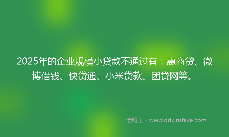 2025年的企业规模小贷款不通过有：惠商贷、微博借钱、快贷通、小米贷款、团贷网等。