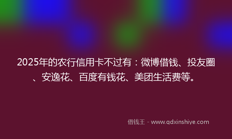 2025年的农行信用卡不过有：微博借钱、投友圈、安逸花、百度有钱花、美团生活费等。