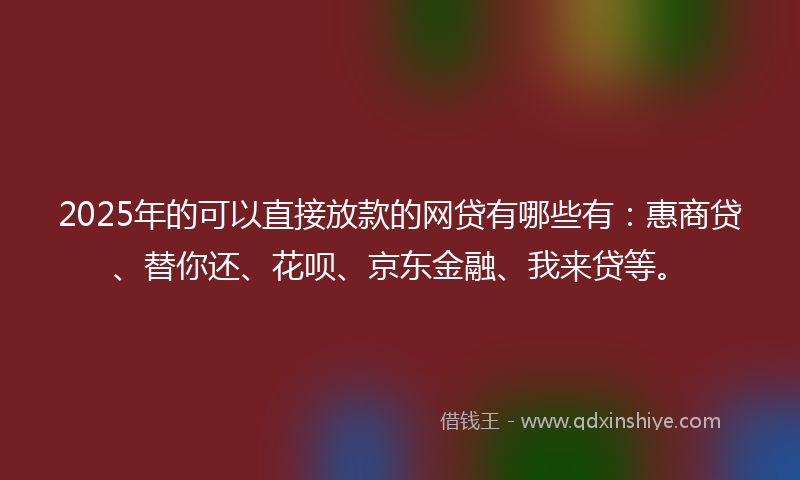 2025年的可以直接放款的网贷有哪些有：惠商贷、替你还、花呗、京东金融、我来贷等。