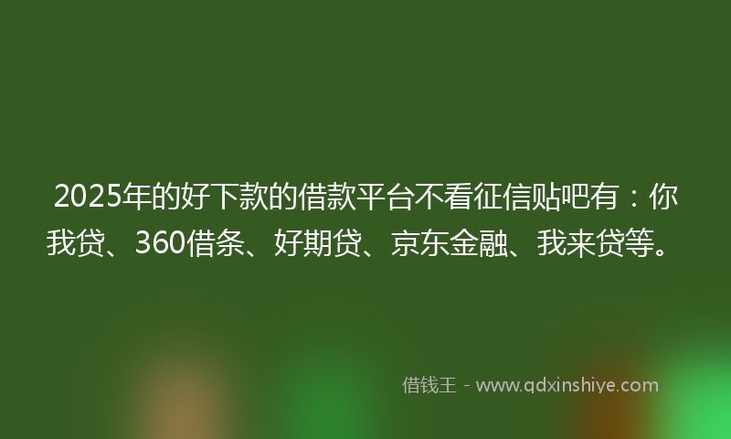 2025年的好下款的借款平台不看征信贴吧有：你我贷、360借条、好期贷、京东金融、我来贷等。