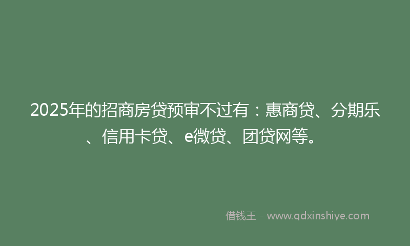 2025年的招商房贷预审不过有：惠商贷、分期乐、信用卡贷、e微贷、团贷网等。