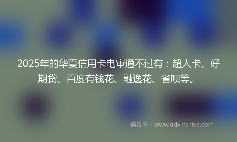 2025年的华夏信用卡电审通不过有：超人卡、好期贷、百度有钱花、融逸花、省呗等。