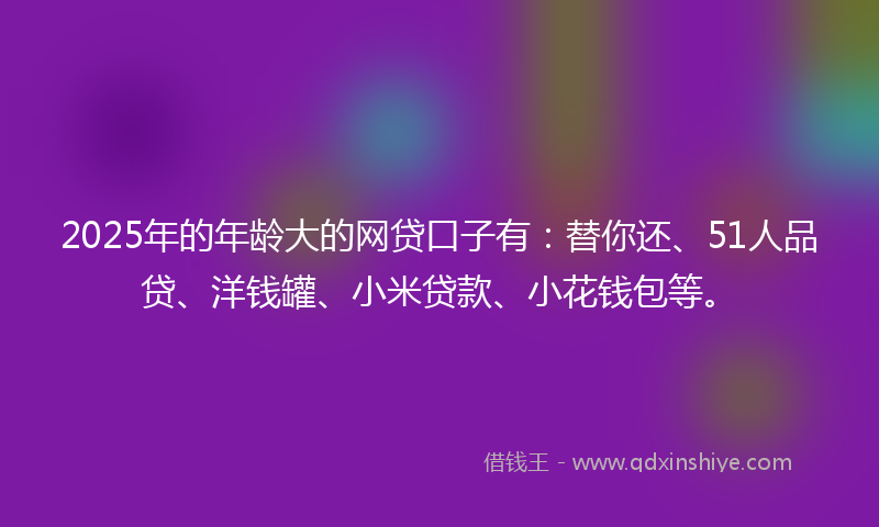 2025年的年龄大的网贷口子有：替你还、51人品贷、洋钱罐、小米贷款、小花钱包等。