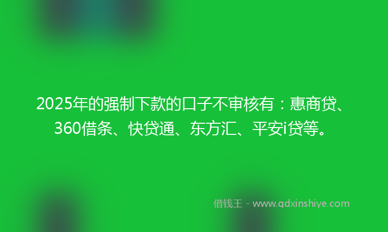 2025年的强制下款的口子不审核有：惠商贷、360借条、快贷通、东方汇、平安i贷等。