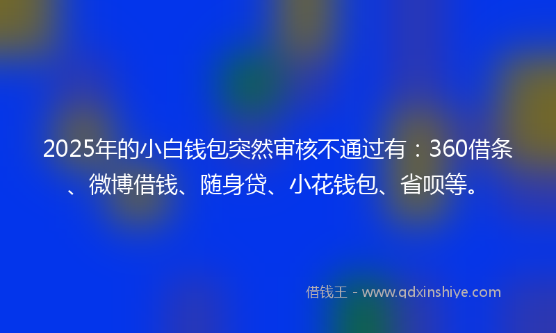 2025年的小白钱包突然审核不通过有：360借条、微博借钱、随身贷、小花钱包、省呗等。
