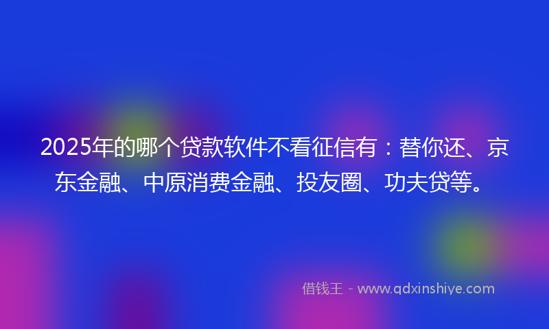 2025年的哪个贷款软件不看征信有：替你还、京东金融、中原消费金融、投友圈、功夫贷等。