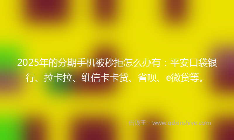 2025年的分期手机被秒拒怎么办有：平安口袋银行、拉卡拉、维信卡卡贷、省呗、e微贷等。