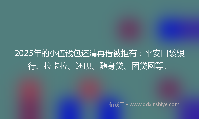 2025年的小伍钱包还清再借被拒有：平安口袋银行、拉卡拉、还呗、随身贷、团贷网等。