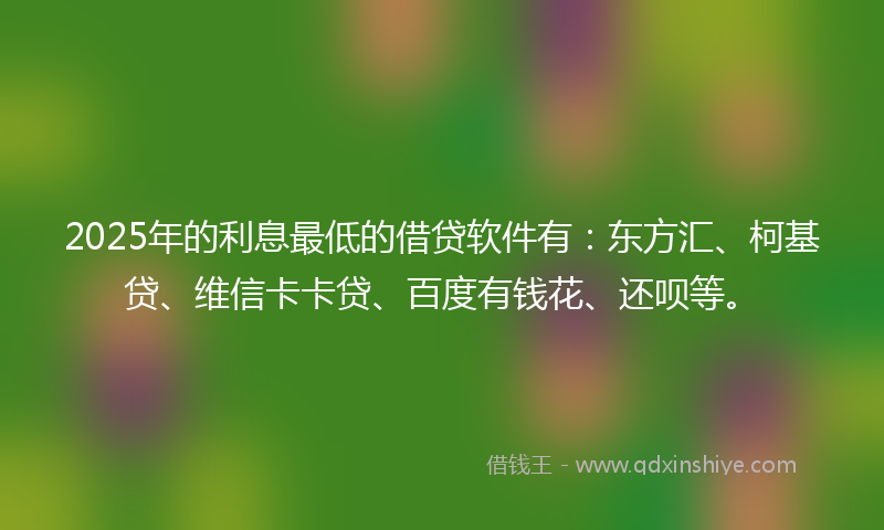 2025年的利息最低的借贷软件有：东方汇、柯基贷、维信卡卡贷、百度有钱花、还呗等。