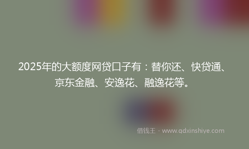 2025年的大额度网贷口子有：替你还、快贷通、京东金融、安逸花、融逸花等。