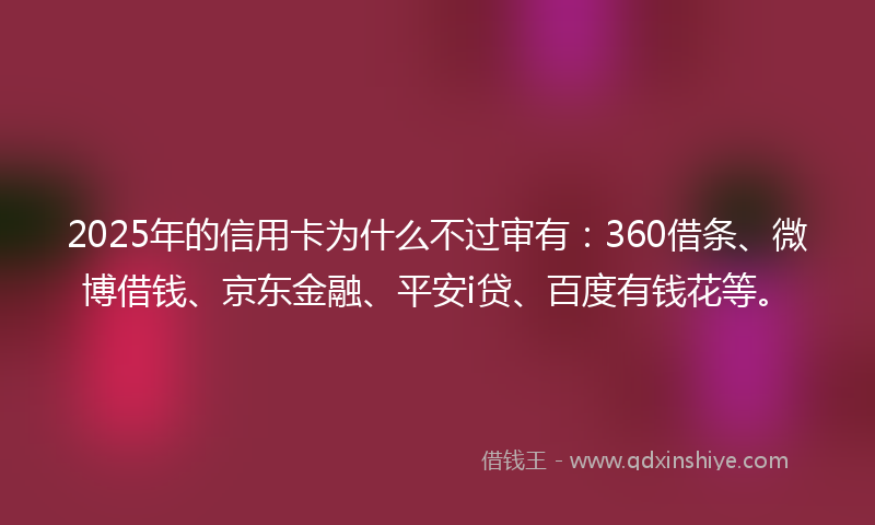 2025年的信用卡为什么不过审有：360借条、微博借钱、京东金融、平安i贷、百度有钱花等。