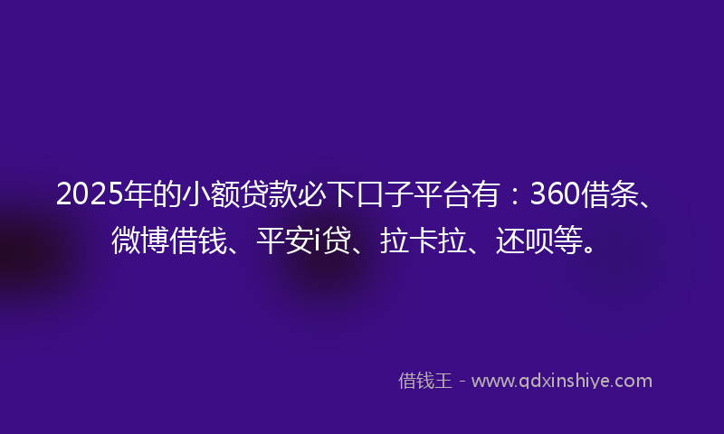 2025年的小额贷款必下口子平台有：360借条、微博借钱、平安i贷、拉卡拉、还呗等。