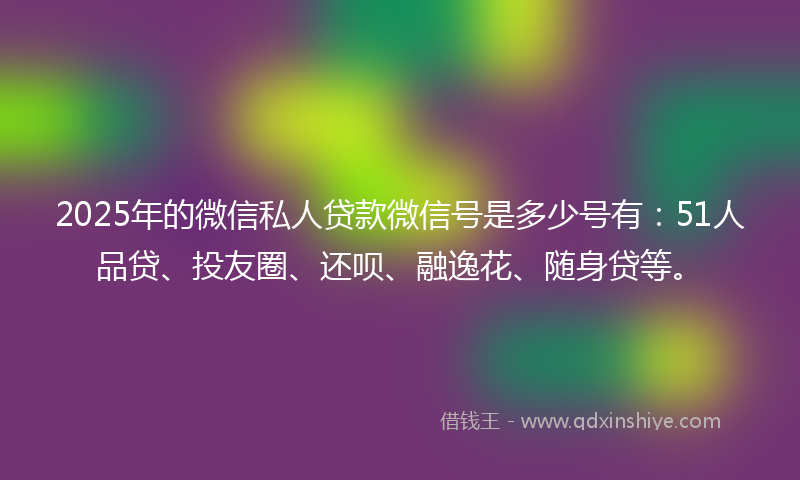 2025年的微信私人贷款微信号是多少号有：51人品贷、投友圈、还呗、融逸花、随身贷等。