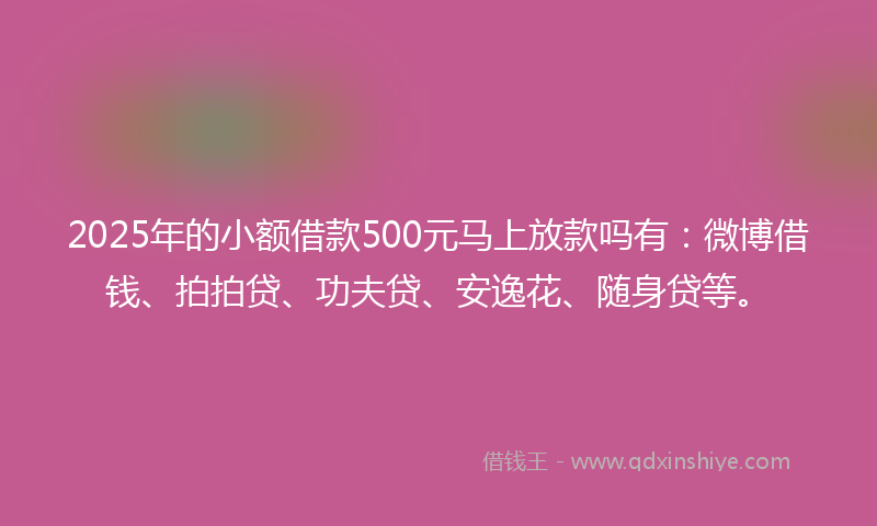 2025年的小额借款500元马上放款吗有：微博借钱、拍拍贷、功夫贷、安逸花、随身贷等。